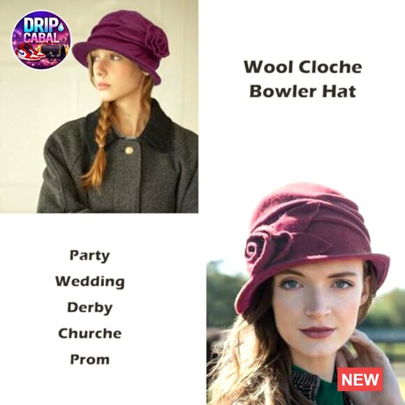 Wool Cloche Bucket Hat Vintage Winter Hat with Elegant Flower main image 4